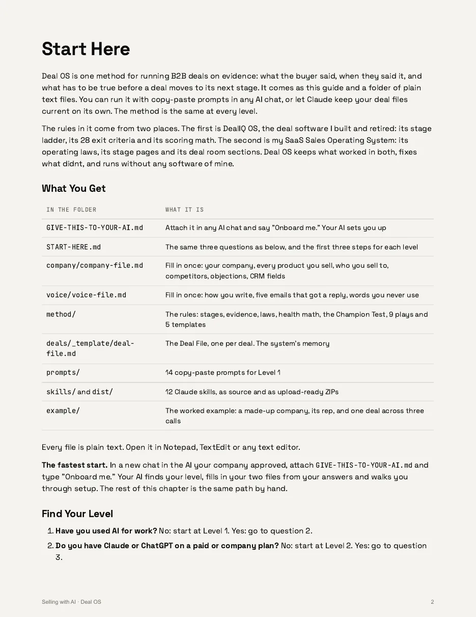 Deal OS guide page: Start Here: find your level